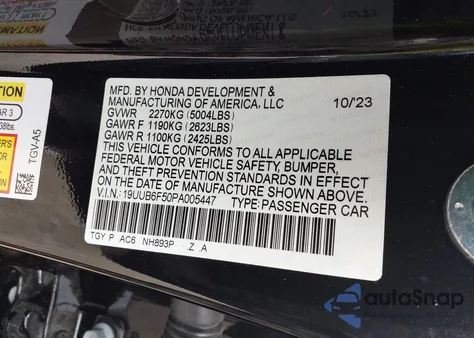 2023 Acura Tlx A-Spec Package from USA, damaged, VIN 19UUB6F50PA005447